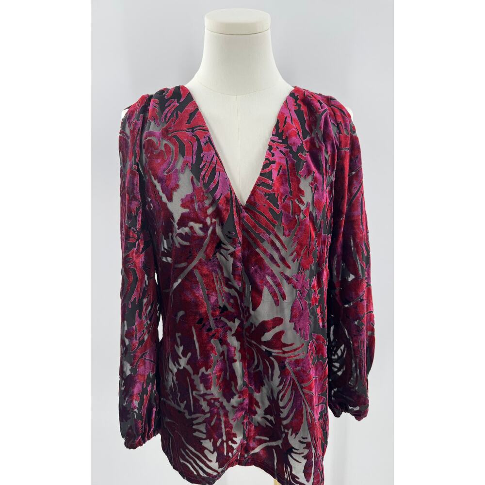 Mika Mindel Burn out Velvet Devore Red Black Long Sleeve Top S Goth Dark Witchy